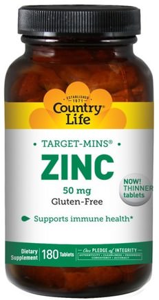 Zinc, 50 mg, 180 Tablets by Country Life-Kosttillskott, Mineraler, Zink