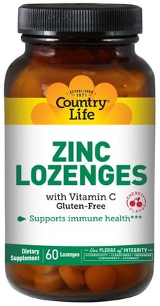 Zinc Lozenges, with Vitamin C, Cherry Flavor, 60 Lozenges by Country Life-Kosttillskott, Mineraler, Zinkbindlar