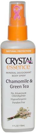 Crystal Essence, Mineral Deodorant Body Spray, Chamomile & Green Tea, 4 fl oz (118 ml) by Crystal Body Deodorant-Bad, Skönhet, Deodorant Spray