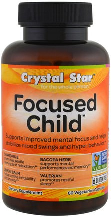Focused Child, 60 Veggie Caps by Crystal Star-Barns Hälsa, Uppmärksamhet Underskott Störning, Lägg Till, Adhd