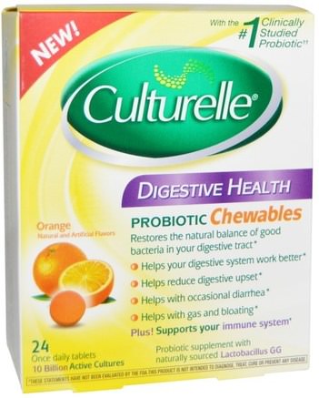 Digestive Health, Probiotic Chewables, Orange, 24 Tablets by Culturelle-Kosttillskott, Probiotika, Stabiliserade Probiotika
