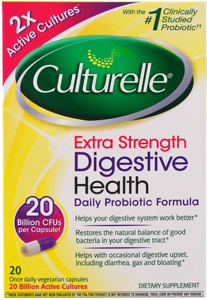 Extra Strength, Digestive Health, Daily Probiotic Formula, 20 Once Daily Veggie Caps by Culturelle-Kosttillskott, Probiotika, Stabiliserade Probiotika