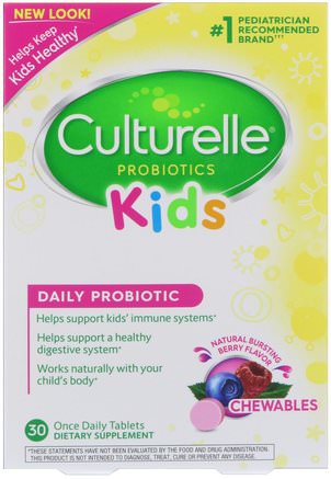 Kids Chewables Probiotics, Natural Bursting Berry Flavor, 30 Tablets by Culturelle-Kosttillskott, Probiotika, Probiotika För Barn, Stabiliserade Probiotika