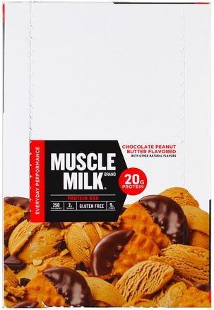 Inc, Muscle Milk, Protein Bar, Chocolate Peanut Butter, 12 Bars, 2.25 oz (64 g) Each by Cytosport-Sport, Kosttillskott, Protein