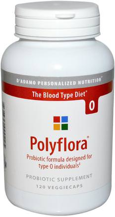 Polyflora, Probiotic Formula for Blood Type Diet 0, 120 Veggie Caps by Dadamo-Kosttillskott, Probiotika, Dadamo Personlig Näring Blodtyp, Stabiliserad Probiotika