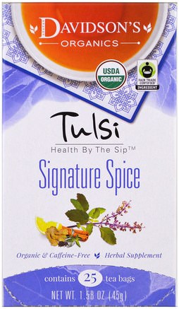 Tulsi, Signature Spice, Caffeine-Free, 25 Tea Bags, 1.58 oz (45 g) by Davidsons Tea-Mat, Örtte, Tulsi Te