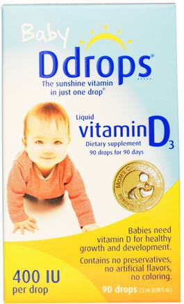 Baby, Liquid Vitamin D3, 400 IU, 0.08 fl oz (2.5 ml), 90 Drops by Ddrops-Vitaminer, Vitamin D3, Vitamin D3 Vätska