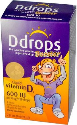 Booster, Liquid Vitamin D3, 600 IU, 0.09 fl oz (2.8 ml) by Ddrops-Vitaminer, Vitamin D3, Vitamin D3 Vätska