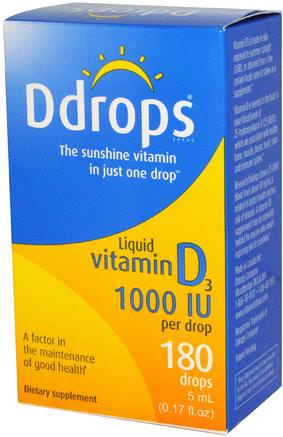 Liquid Vitamin D3, 1000 IU, 0.17 fl oz (5 ml) by Ddrops-Vitaminer, Vitamin D3, Vitamin D3 Vätska