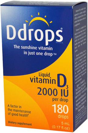 Liquid Vitamin D3, 2000 IU, 0.17 fl oz (5 ml) by Ddrops-Vitaminer, Vitamin D3, Vitamin D3 Vätska