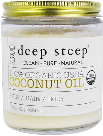 100% Organic USDA, Coconut Oil, 7 fl oz (208 ml) by Deep Steep-Bad, Skönhet, Kokosnötolja