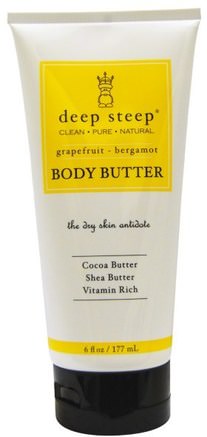 Body Butter, Grapefruit - Bergamot, 6 fl oz (177 ml) by Deep Steep-Hälsa, Hud, Kroppsbrännare