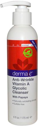 Anti-Wrinkle Vitamin A Glycolic Cleanser with Papaya, 6 fl oz (175 ml) by Derma E-Skönhet, Ansiktsvård, Ansiktsrengöring