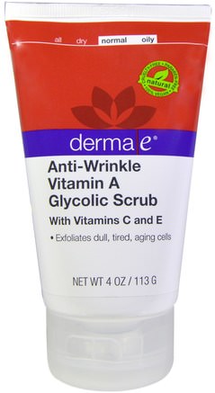 Anti-Wrinkle Vitamin A Glycolic Scrub, 4 oz (113 g) by Derma E-Skönhet, Ansiktsvård, Ansiktsrengöringsmedel, Hudtyp Anti-Åldrande Hud