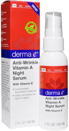 Anti-Wrinkle Vitamin A Night Serum, 2 fl oz (60 ml) by Derma E-Skönhet, Ansiktsvård, Hudtyp Anti Aging Hud, Hälsa, Hud, Serum Rynkor