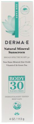 Natural Mineral Sunscreen, SPF 30, 4 oz (113 g) by Derma E-Bad, Skönhet, Solskyddsmedel, Spf 30-45, Vitamin C
