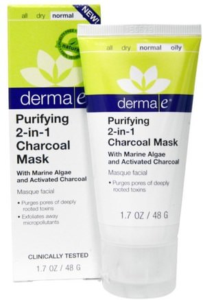 Purifying 2-in-1 Charcoal Mask, 1.7 oz (48 g) by Derma E-Skönhet, Ansiktsvård, Hudtyp Normal Till Torr Hud, Derma E Reningslinje