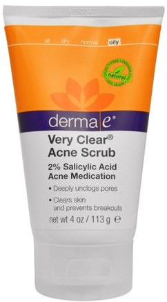Very Clear Acne Scrub, 2% Salicylic Acid & Anti-Blemish Complex, 4 oz (113 g) by Derma E-Skönhet, Ansiktsvård, Ansiktsrengöringsmedel, Hälsa, Akne, Hudtyp Akne Benägen Hud