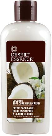 Coconut Soft Curls Hair Cream, 6.4 fl oz (190 ml) by Desert Essence-Bad, Skönhet, Balsam, Hår, Hårbotten, Schampo, Balsam