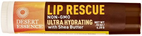 Lip Rescue, Ultra Hydrating with Shea Butter.15 oz (4.25 g) by Desert Essence-Bad, Skönhet, Läppvård, Läppbalsam, Hälsa, Hud