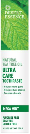 Natural Tea Tree Oil Ultra Care Toothpaste, Mega Mint, 6.25 oz (176 g) by Desert Essence-Bad, Skönhet, Oral Tandvård, Tandkräm