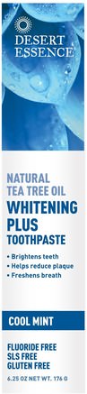 Natural Tea Tree Oil Whitening Plus Toothpaste, Cool Mint, 6.25 oz (176 g) by Desert Essence-Bad, Skönhet, Oral Tandvård, Tandkräm
