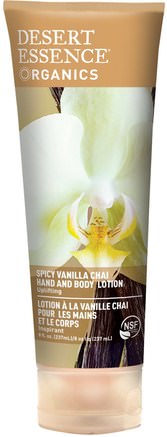 Organics, Hand and Body Lotion, Spicy Vanilla Chai, 8 fl oz (237 ml) by Desert Essence-Bad, Skönhet, Body Lotion