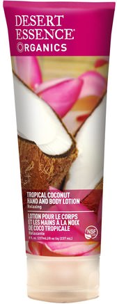 Organics, Hand and Body Lotion, Tropical Coconut, 8 fl oz (237 ml) by Desert Essence-Bad, Skönhet, Body Lotion