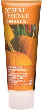 Organics, Hand Repair Cream, Pumpkin Spice, 4 fl oz (118 ml) by Desert Essence-Bad, Skönhet, Kroppslotion, Handkrämer