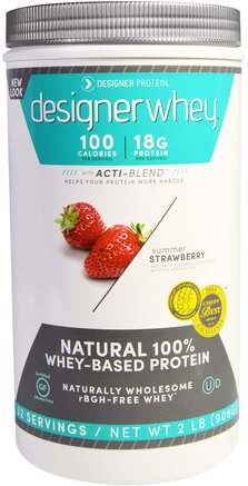 Designer Whey, Natural 100% Whey Protein, Summer Strawberry, 2 lbs (908 g) by Designer Protein-Kosttillskott, Vassleprotein
