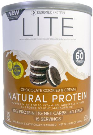 Lite, Natural Protein, Chocolate Cookies & Cream, 9.03 oz (256 g) by Designer Protein-Kosttillskott, Protein