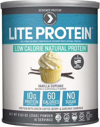 Lite Protein, Low Calorie Natural Protein, Vanilla Cupcake, 9.03 oz (256 g) by Designer Protein-Kosttillskott, Protein
