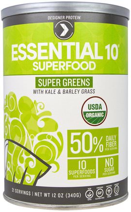 Organic Essential 10, Super Greens Superfood with Kale & Barley Grass, 12 oz (340 g) by Designer Protein-Protein