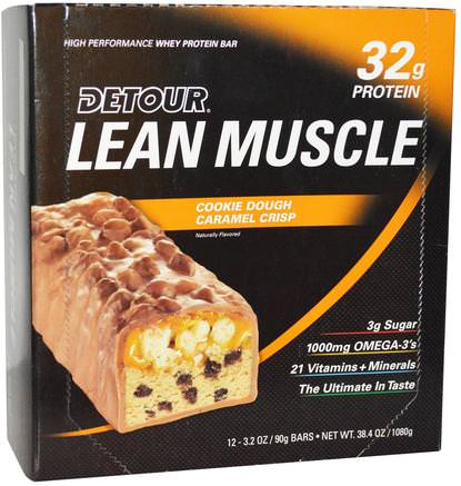 Lean Muscle Bars, Cookie Dough Caramel Crisp, 12 Bars, 3.2 oz (90 g) Each by Detour-Sport, Protein Barer