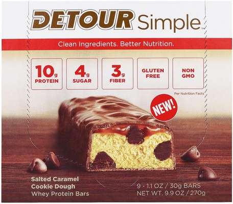Simple, Whey Protein Bars, Salted Caramel Cookie Dough, 9 Bars, 1.1 oz (30 g) Each by Detour-Sport, Protein Barer, Snacks, Hälsosam Tilltugg