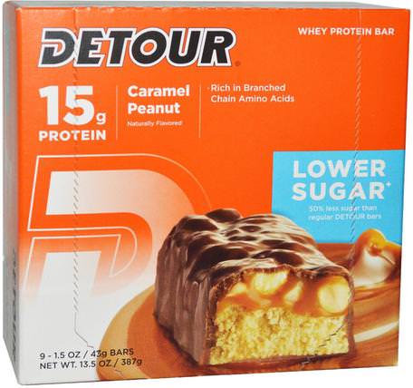 Whey Protein Bar, Caramel Peanut, 9 Bars, 1.5 oz (43 g) Each by Detour-Sport, Protein Barer