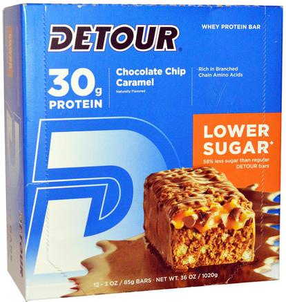 Whey Protein Bar, Chocolate Chip Caramel, 12 Bars, 3 oz (85 g) Each by Detour-Sport, Protein Barer