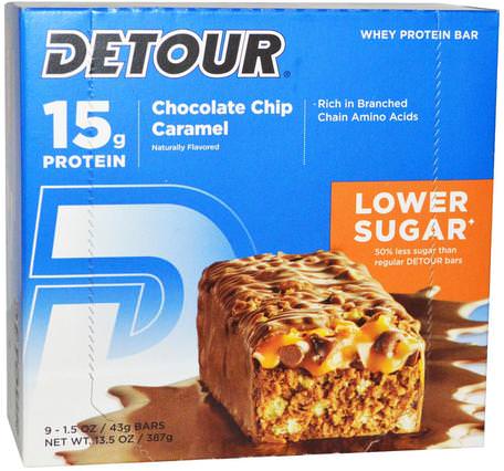 Whey Protein Bar, Chocolate Chip Caramel, 9 Bars, 1.5 oz (43 g) Each by Detour-Sport, Protein Barer