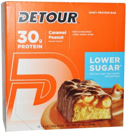 Whey Protein Bars, Caramel Peanut, 12 Bars, 3 oz (85 g) Each by Detour-Sport, Protein Barer