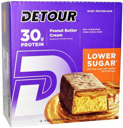 Whey Protein Bars, Peanut Butter Cream, 12 Bars, 3 oz (85 g) Each by Detour-Sport, Protein Barer