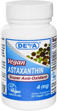 Vegan, Astaxanthin, 4 mg, 30 Vegan Caps by Deva-Kosttillskott, Antioxidanter, Astaxanthin