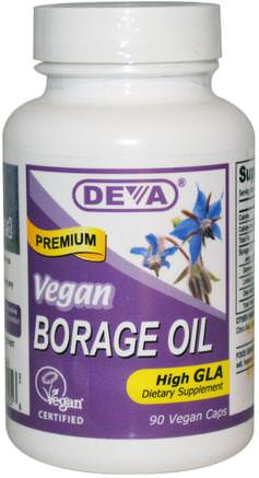 Vegan, Borage Oil, 90 Vegan Caps by Deva-Kosttillskott, Efa Omega 3 6 9 (Epa Dha), Borrolja