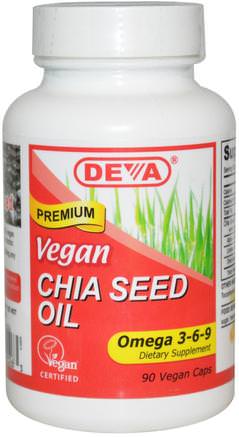Vegan, Chia Seed Oil, Omega 3-6-9, 90 Vegan Caps by Deva-Kosttillskott, Efa Omega 3 6 9 (Epa Dha), Chia Frön, Chia Frö Extrakt