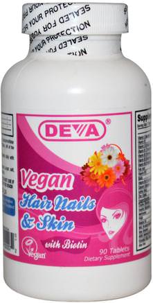 Vegan, Hair Nails & Skin, 90 Tablets by Deva-Hälsa, Kvinnor, Hårtillskott, Nageltillskott, Hudtillskott