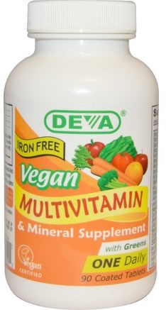 Vegan, Multivitamin & Mineral Supplement, Iron Free, 90 Coated Tablets by Deva-Sverige