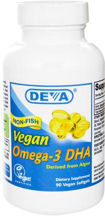 Vegan, Omega-3 DHA, 90 Vegan Softgels by Deva-Kosttillskott, Efa Omega 3 6 9 (Epa Dha), Dha