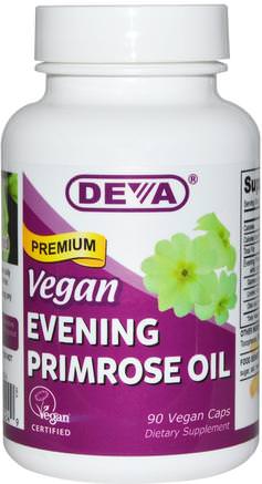 Vegan, Premium Evening Primrose Oil, 90 Vegan Caps by Deva-Kosttillskott, Efa Omega 3 6 9 (Epa Dha), Primroseolja