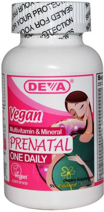 Vegan, Prenatal, Multivitamin & Mineral, One Daily, 90 Coated Tablets by Deva-Vitaminer, Prenatala Multivitaminer