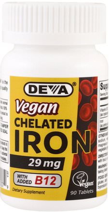 Vegan, Chelated Iron, 29 mg, 90 Tablets by Deva-Kosttillskott, Mineraler, Järn