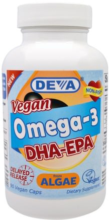 Vegan, Omega-3, DHA-EPA, 200 mg, 90 Vegan Caps by Deva-Kosttillskott, Efa Omega 3 6 9 (Epa Dha), Dha, Epa
